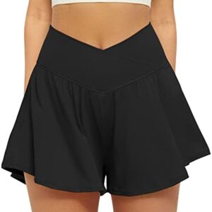 FireSwan Crossover Athletic Shorts for Women 2 in 1 Flowy Running Shorts with Pockets Spandex Butterfly Workout Tennis Skorts