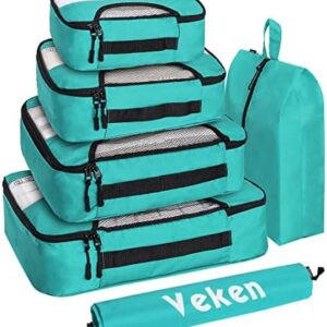 6 Set of Various Colored Packing Cubes in 4 Sizes (Extra Large, Large, Medium, Small), Veken Packing Cubes for Carry on Suitcase, Suitcase Organizer Bags Set for Travel Essentials Travel Must Haves