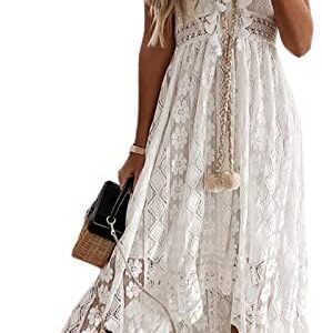 CUPSHE Women's Lace Up Dresses Boho Tassel V-Neck Flare Ruffle Beach