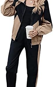 SweatyRocks Women's 2 Piece Outfits Long Sleeve Full Zip Jacket and Pants Tracksuit Set