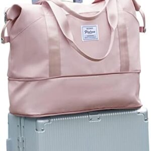 Large Travel Tote Bag, Waterproof Expandable Duffel Gym Tote Bag,Weekender Carry On Overnight Bags for Women with Trolley Sleeve Wet Pocket,travel duffel bags,Pink