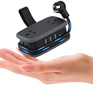 Travel Power Strip with USB Ports, NTONPOWER 4ft Flat Plug Wrapped Around Short Extension Cord with 4 Outlets 3 USB Ports, Compact for Cruise Travel Essential Hotel Home Office, Black