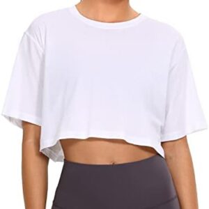 CRZ YOGA Women's Pima Cotton Workout Crop Tops Short Sleeve Yoga Shirts Casual Athletic Running T-Shirts
