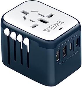 Weimil Universal Travel Adapter, International Plug Adapter with 2 USB-C Ports and 2 USB-A Ports, Travel Adapter Worldwide Outlet Converter for USA EU UK AUS