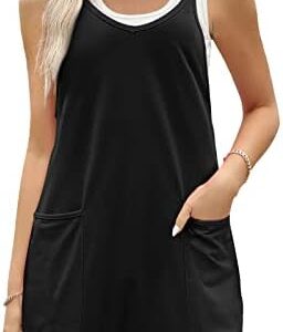 AUTOMET Women's Casual Sleeveless Shorts Jumpsuits with Pockets