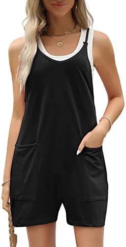 AUTOMET Women's Casual Sleeveless Shorts Jumpsuits with Pockets