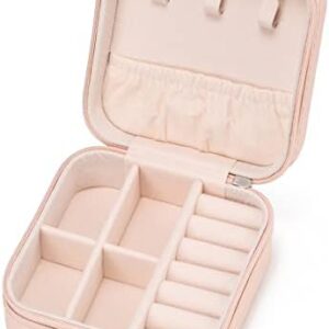 Mini Jewelry Travel Case,Small Jewelry Box,Traveling Jewelry Organizer,Portable Jewellery Storage Holder for Rings Earrings Necklace Bracelet Bangle Organizer,Boxes Gifts for Girls Women(PU-Pink)] 1 Pack