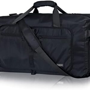 Fmeida 65L Duffle Bag with Shoes Compartment, Foldable Travel Duffel Bags for Men Women, Large Packable Travel Bag Water Repellent & Tear Resistant (Black)