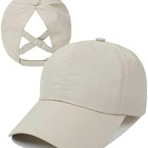 Koreshion Womens Criss Cross Ponytail Baseball Cap Adjustable High Messy Bun Ponycap Quick Drying Mesh Hats