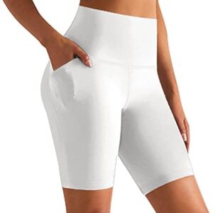 GROTEEN Biker Shorts for Women with Pockets - 8'' High Waisted Tummy Control Yoga Workout Running Spandex Gym Shorts