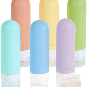 Quatish Travel Size Bottles 6 Pack, Leak Proof Travel Containers for Toiletries, BPA Free Silicone Travel Shampoo and Conditioner Bottles Tsa Approved, 3 oz Travel Essentials Toiletries