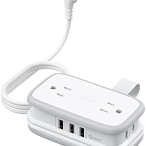 Travel Power Strip with USB Ports, NTONPOWER 4 Outlets 3 USB with 4FT Wrapped Short Extension Cord Flat Plug, USB Portable Desktop Charging Station, Compact for Hotel Travel Cruise Essentials, White