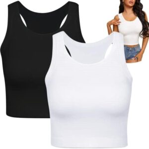 2 Pieces Workout Tank Tops for Women Crop Tops for Women Workout Tops Black White Crop Top Women Teen Girls Racerback