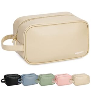 Narwey Vegan Leather Travel Toiletry Bag for Women Traveling Dopp Kit Makeup Bag Organizer for Toiletries Accessories Cosmetics (Brown)
