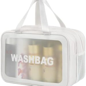 DAPOWER Travel Toiletry Bag for Women and Men, Matte Translucent Toiletry Bag with Handy Handle, Makeup Cosmetic Organizer Bag for Travel Toiletries Accessories (White-XL)
