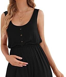 Verdusa Women's Maternity Scoop Neck Button Front High Waist Tank Romper