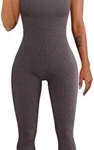 OQQ Women's Jumpsuits Ribbed One Piece Tank Tops Rompers Sleeveless Yoga Exercise Jumpsuits
