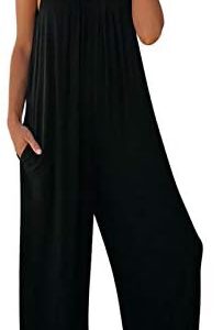 Dokotoo Women's Loose Sleeveless Jumpsuits Adjustable Spaghetti Strap Stretchy Long Pant Romper Jumpsuit with Pockets