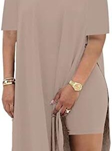 AXOSY Women Plus Size 2 Piece Outfits Short Sleeve Tunic Tops and Skinny Biker Shorts Sets Tracksuits