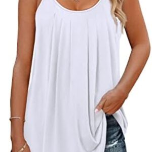 Geifa Summer Tank Tops for Women Pleated Spaghetti Strap Camisole Loose Fit Casual Sleeveless