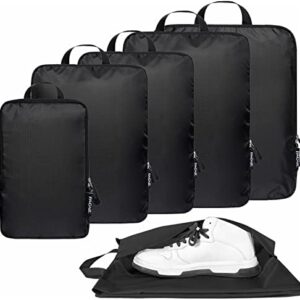 BAGAIL 6 Set Ultralight Compression Packing Cubes Packing Organizer with Shoe Bag for Travel Accessories Luggage Suitcase Backpack(70D,Black)