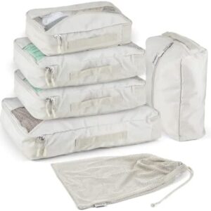5 Piece Packing Cubes for Travel in Sizes (X-Large, Large, Medium, Small) by Pebbler | Organizers for Suitcases, Carry Ons, Duffle Bags, Backpacks, Moving | Bonus Laundry Bag
