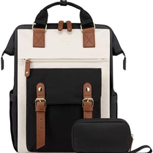 LOVEVOOK Laptop Backpack for Women Work Travel Computer Backpacks Purse, Nurse Bag Teacher Business Laptop Bag, Fashion College Backpack Casual Daypack, 15.6 Inch, Black-Beige-Brown