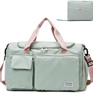 Travel Bag, Large Capacity Folding Travel Bag, Sports Gym Bag with Wet Pocket & Shoes Compartment, Foldable Travel Duffel Bag, Weekender Overnight Bag for Women and Man (Green)