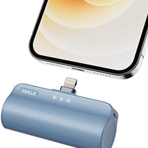 iWALK Mini Portable Charger for iPhone with Built in Cable, 3350mAh Ultra-Compact Power Bank Small Battery Pack Charger Compatible with iPhone 14/13/13 Pro/12/12 Pro/11/XR/XS/X/8/7/6,Blue