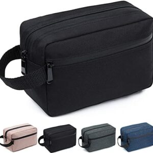 FUNSEED Travel Toiletry Bag for Women and Men, Water-resistant Shaving Bag for Toiletries Accessories, Foldable Storage Bags with Divider and Handle for Cosmetics Toiletries Brushes Tools (Black)