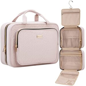 NISHEL Travel Toiletry Bag for Women Large Capacity, Travel Essentials Organizer, Hanging Makeup Case for Accessories, Cosmetics, Toiletries, Pink
