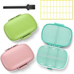 3 Pack 8 Compartments Travel Pill Box,Pill Organizer 7 Days Moisture Proof Small Pill Case for Pocket Purse Daily Portable Medicine Vitamin Holder Container(Pink+Blue+Green)
