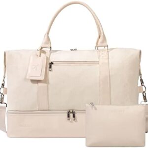 Weekender Bags For Women With Shoe Compartment Large Capacity Travel Overnight Bags Perfect For Travel/Gift (Beige)