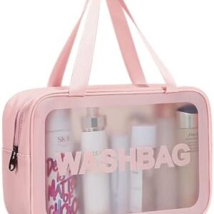 DAPOWER Travel Toiletry Bag for Women, Matte Translucent Toiletry Bag with Handy Handle, Makeup Cosmetic Organizer Bag for Travel Toiletries Accessories (Pink)