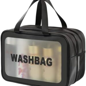 DAPOWER Travel Toiletry Bag for Women and Men, Matte Translucent Toiletry Bag with Handy Handle, Makeup Cosmetic Organizer Bag for Travel Toiletries Accessories (Black-XL)