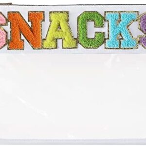 DYSHAYEN Chenille Letter Clear Zipper Pouch for Travel,Nylon Clear Cosmetic Bag,Makeup Travel Bag for Women (White-Snacks)