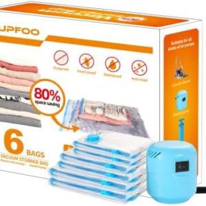 SUPFOO Space Saver Vacuum Storage Bags with Electric Pump,6 Pack(2 Jumbo/2 Large/2 Medium) Double Zip Seal,Vacuum Seal Bags Fit Clothes,Comforters,Blankets,Mattress,Duvets,Pillows,Travel