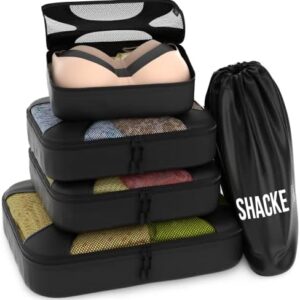 Shacke Pak - 5 Set Packing Cubes - Travel Organizers with Laundry Bag (Black)