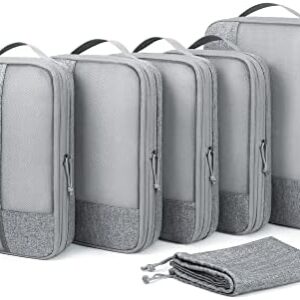 Compression Packing Cubes for Suitcase, 6 Set BAGSMART Travel Luggage, & Suitcase Organizer with Shoe Bag(Grey)