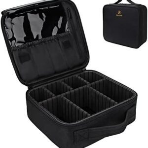 Relavel Travel Makeup Train Case Makeup Cosmetic Case Organizer Portable Artist Storage Bag with Adjustable Dividers for Cosmetics Makeup Brushes Toiletry Jewelry Digital Accessories Black