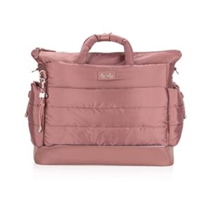 Itzy Ritzy Dream Weekender Bag; Lightweight Travel & Hospital Bag Made of Puffer Style Material, Features Base Compartment, 12 Pockets, Shoulder Strap & Luggage Attachment, Canyon Rose