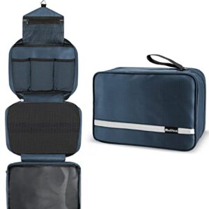 Maliton Hanging Toiletry Bag | Compact Travel Toiletry Bag for Men/Women | Foldable Mens Hygiene Bag with 4 Compartments| Waterproof Travel Bathroom Bag (Navy Blue)