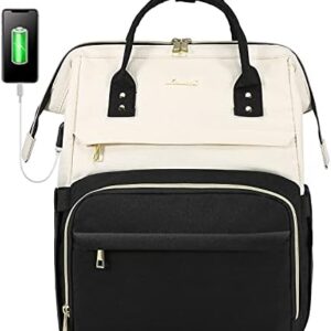 LOVEVOOK Laptop Backpack for Women Fashion Business Computer Backpacks Travel Bags Purse Doctor Nurse Work Backpack with USB Port, Fits 17-Inch Laptop Beige-Black