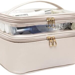 Makeup-Bag,Large Leather Makeup-Organizer for Travel-Accessories Clear-Cosmetic-Bag,Portable Travel Essentials Bag Makeup Case,Make Up Bag Toiletry Bag for Women,College Dorm Room Essentials for Girls