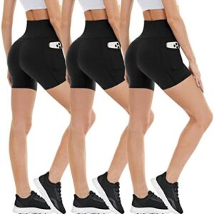 3 Pack Biker Shorts with Pockets for Women – High Waisted Tummy Control Workout Spandex Shorts for Gym Yoga