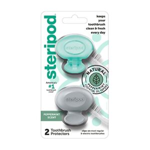 Steripod Clip-On Toothbrush Protector with Peppermint Essential Oils, Keeps Toothbrush Fresh and Clean, Travel Accessories, Fits Most Manual and Electric Toothbrushes, 2 Count