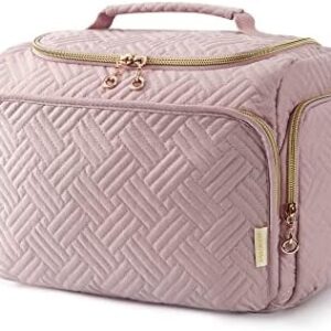 BAGSMART Travel Toiletry Bag, Large Wide-open Travel Bag for Toiletries, Makeup Cosmetic Travel Bag with Handle, Pink-L