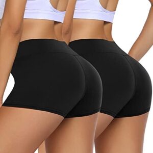 HIGHDAYS 2 Pack Workout Booty Spandex Shorts for Women, 3 Inches High Waisted Soft Biker Gym Shorts for Yoga Dance Volleyball