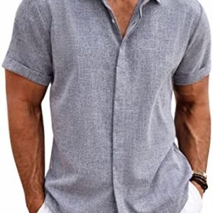 COOFANDY Men's Linen Shirts Short Sleeve Casual Shirts Button Down Shirt for Men Beach Summer Wedding Shirt