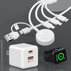 Upgraded 4 in 2 Watch & Phone Charger Cable - 20W QC3.0+ PD USB C Apple Watch Charger for Magnetic iWatch Fast Charging Cord, Travel iPhone and iWatch Charger Block for Apple Watch/iPhone/AirPods